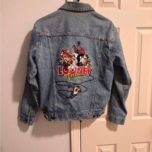 Vintage Warner Brothers Denim Jacket Buttoned Up Logo Size XS